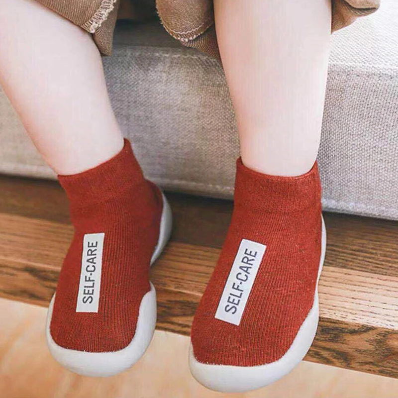 

Baby Shoes Unisex Toddler Walker Boys Girls Kids Rubber Soft Sole Floor Shoes Knit Booties Anti-Slip 2021 New
