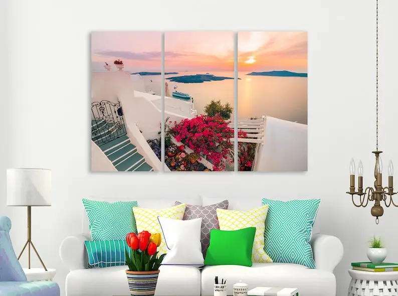 Санторини Холст Искусство Греция печать стены закат пейзаж живопись - купить по