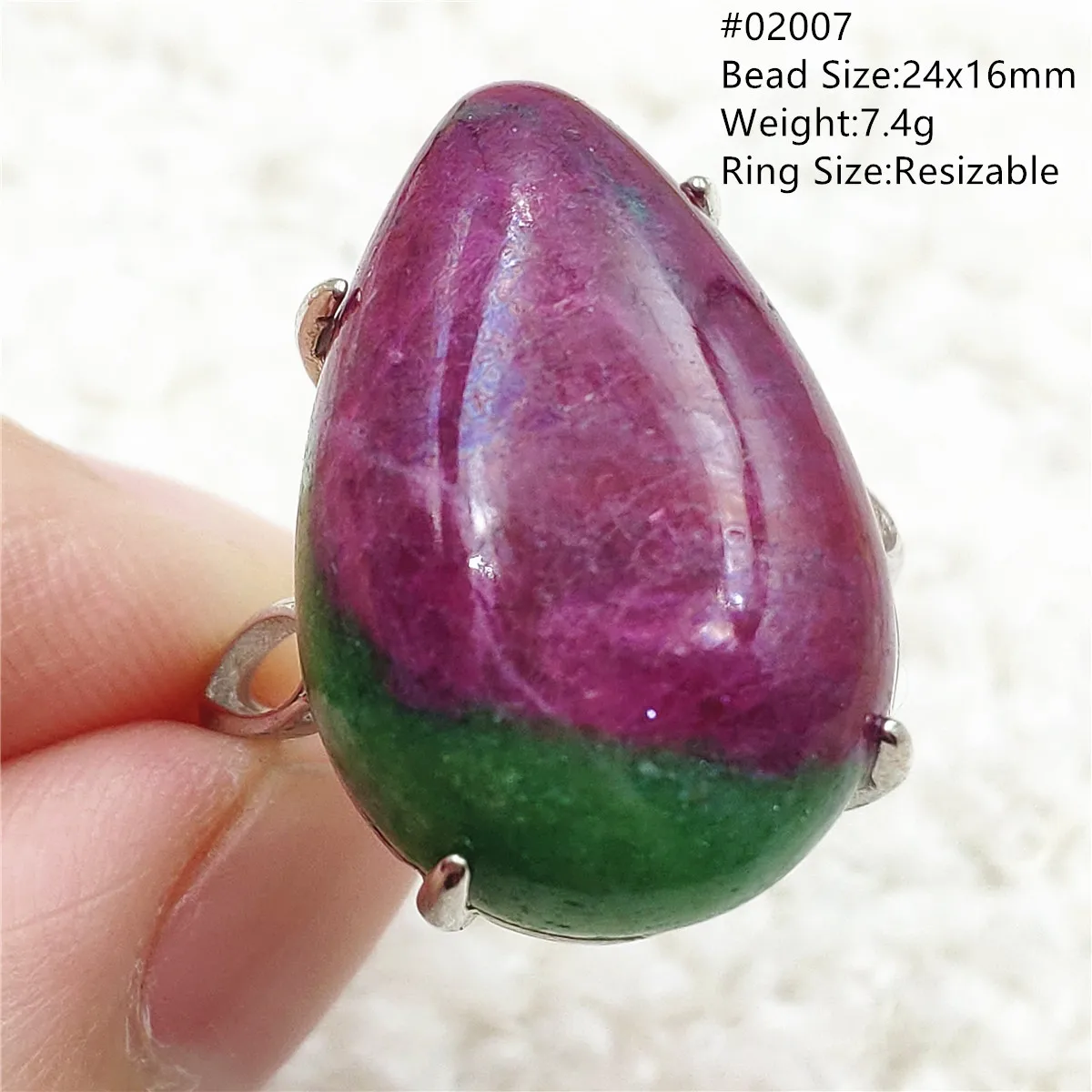 

Natural Ruby Zoisite Red Green Gemstone Adjustable Ring 925 Sterling Silver Ruby Zoisite Water Drop Big Size Ring AAAAAA