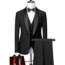 Homens magros 3 peças conjunto formal magro ajuste smoking prom terno/masculino noivo blazers de casamento alta qualidade vestido jaqueta calças casaco colete (3)