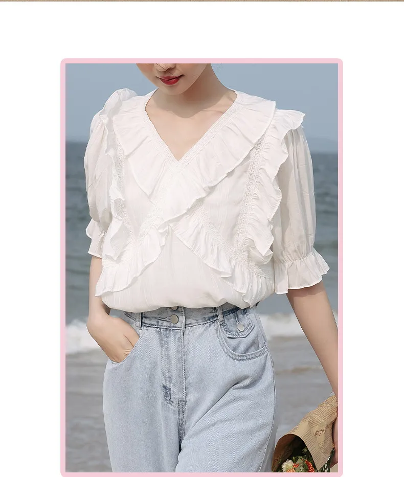 

Promotion Time-limitedNet Red Figure V-neck Solid Cross Lace Short Sleeve Shirt Fall Clothes for Women 2021 Fashion Sexy