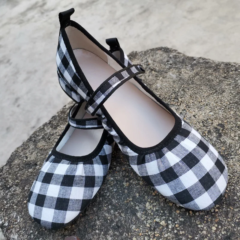 

Square Pattern Plaid Mary Janes Shoes Women Round Toe Elegant Ballet Flats for Women Soft Sole Spring Summer Ladies Shoes