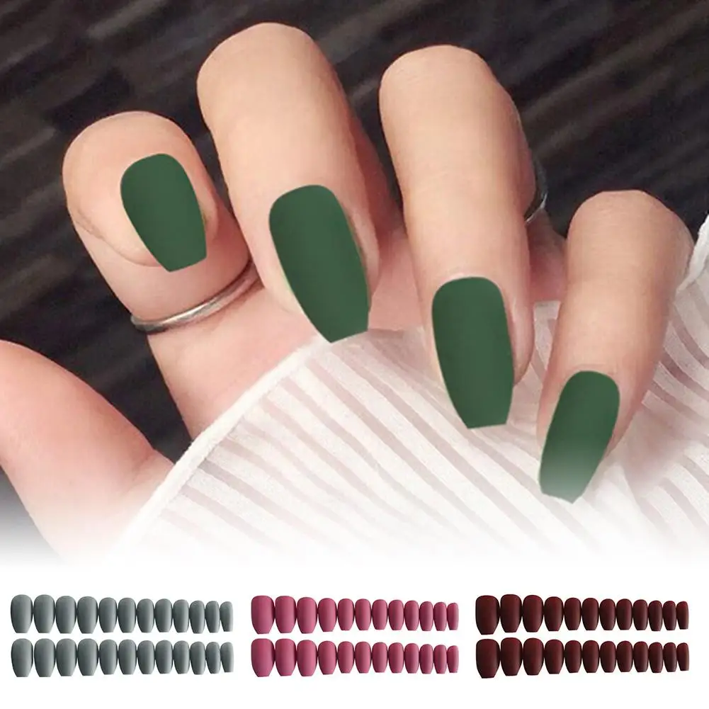 24 шт матовые шлифовальные Длинные накладные ногти искусственные полное покрытие