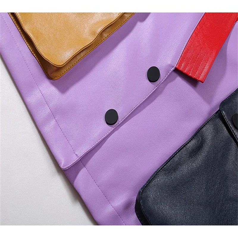 

Loose Fit Pu Leather Split Big Size Jacket New V-collar Long Sleeve Women Coat Fashion Tide Spring Autumn 2020