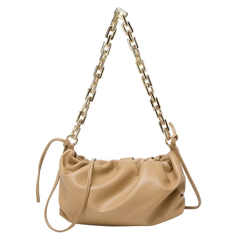 

Acrylic Gold Chains Purse Bag womens Pouch Designer Shoulder Bag Women Solid Retro Baguette Bag Leather Women Handbags Female
