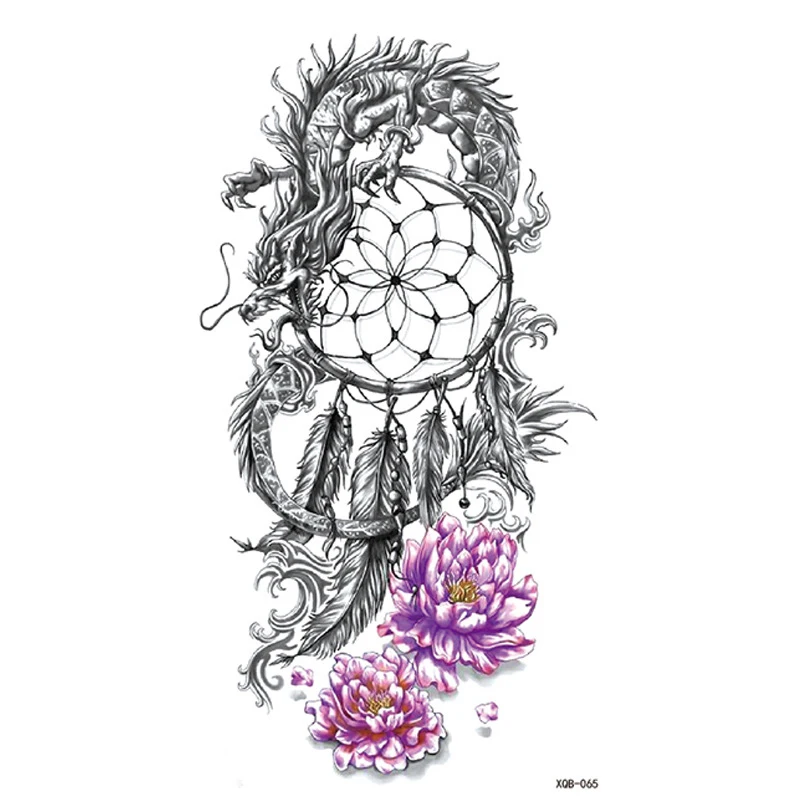 

Временная татуировка «Ловец снов» с цветком дракона, наклейка для девочек, женщин, мужчин, поддельные татуировки, водостойкая переводная та...