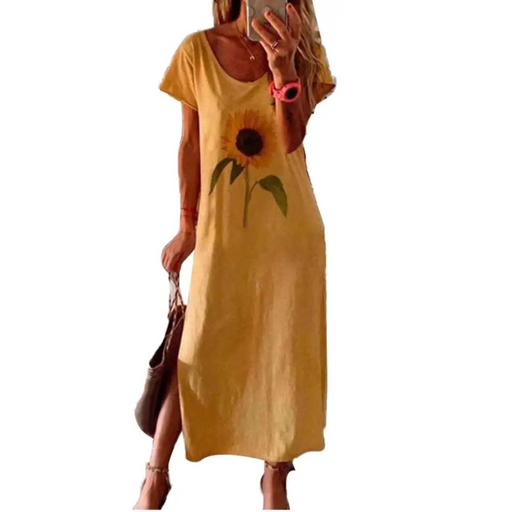 Модные летние женские платья 2021 летний сарафан с короткими рукавами и круглым