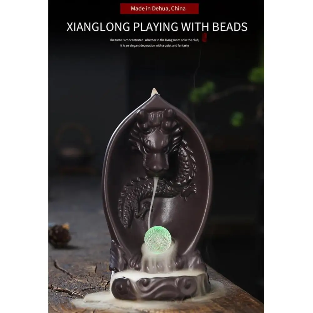 

Creative LED Lamp Reflux Incense Burners Chinese Dragon Ornaments Living Room Office Leisure Yoga Crafts Ceramic Incense Burners