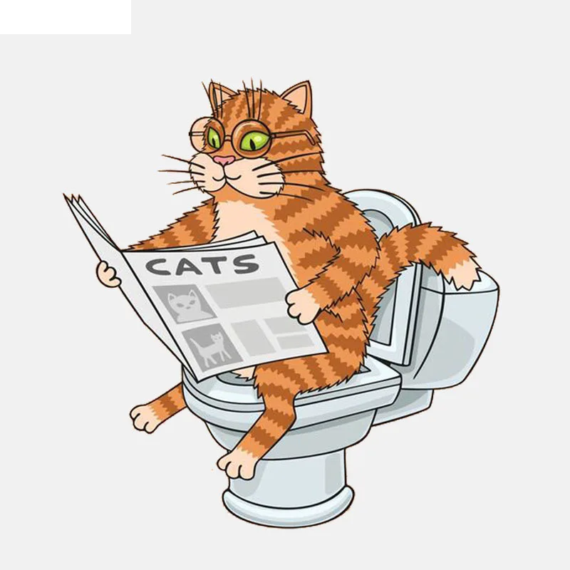 

Cartoon Graffiti Art Pattern PersonalityCat on The Toilet Wearing Glasses Reading A Newspaper PVC Car Sticker KK 15cm X 15cm
