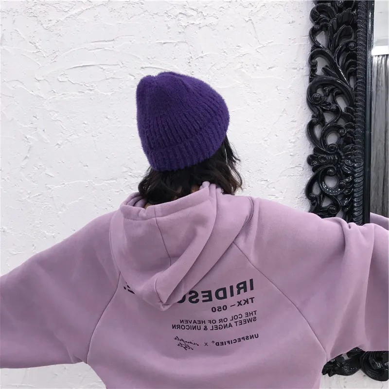 

Hoodies Women Plus Velvet Pullovers Batwing Sleeve Oversize Soft Preppy Korean Style Fashion Hooded Popular Females Winter Warm