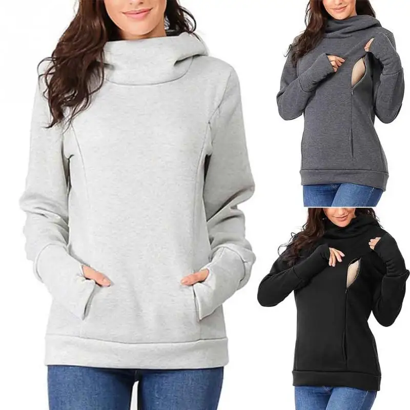 Повседневная Толстовка для беременных женщин с карманами из полиэстера длинным