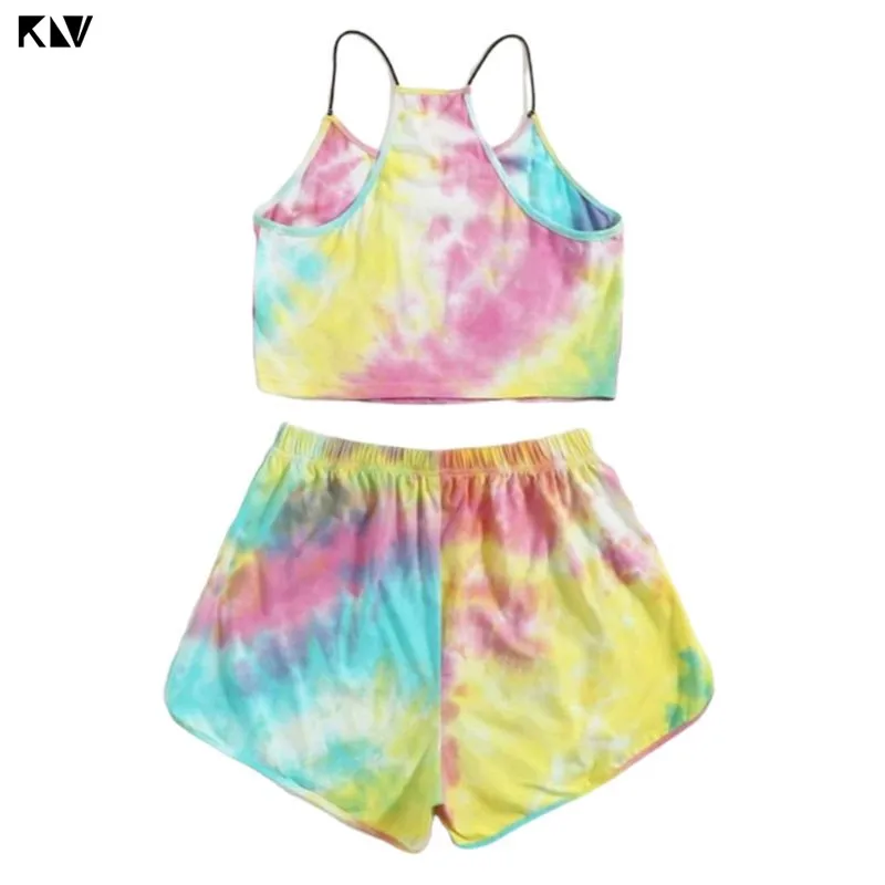 Женский спортивный костюм с дельфином неоновый и Радужный укороченный топ