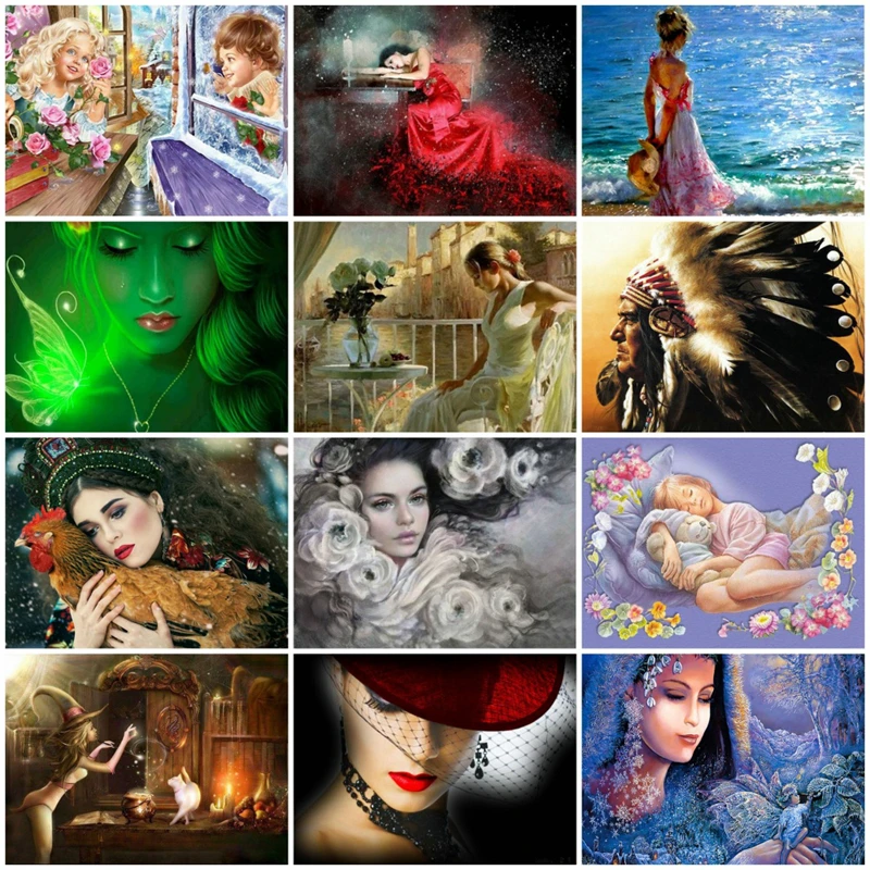 

3D DIY Diamond Painting Cross Stitch Beauty red hat Crystal Needlework Diamond Embroidery Flower Home Decorative