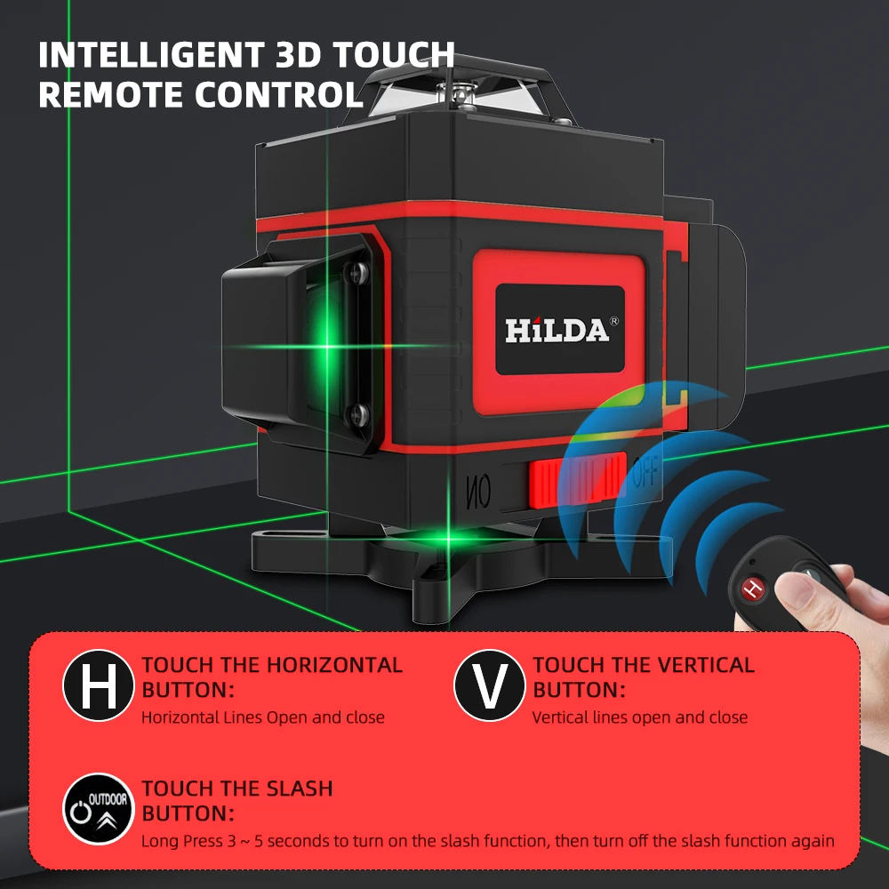 Лазерный уровень 3D4D 16/12 линий зеленая линия самовыравнивание 360 горизонтальный и
