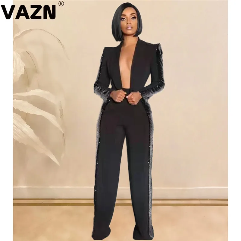 Новинка 2020 г. шикарный весенний сексуальный женский черный длинный комплект VAZN