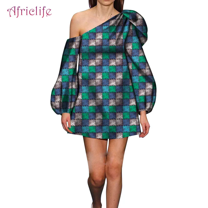 

Fashion Mini Skirt African Wax Cotton for Sexy Lady Dresses Long Sleeve Africa Dresses for Women WY5512