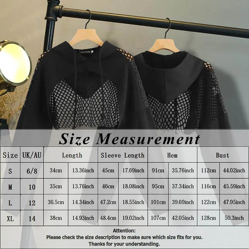 

Autumn Women Hoodies Cropped Tops Long Sleeve Sweatshirt Patchwork Gothic Navel Tops Sexy Casual Hooded Streetwear Pullovers