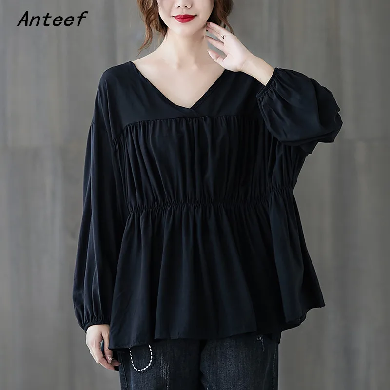 

Anteef long sleeve spring autumn korean fashion tshirt vintage tee t shirt casual loose tops women 2021 t-shirts clothes