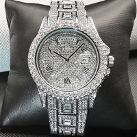 hip hop quartz mens watch top band full diamond dual calendar watch week display waterproof auto date luxury aaa jewelry clocks
