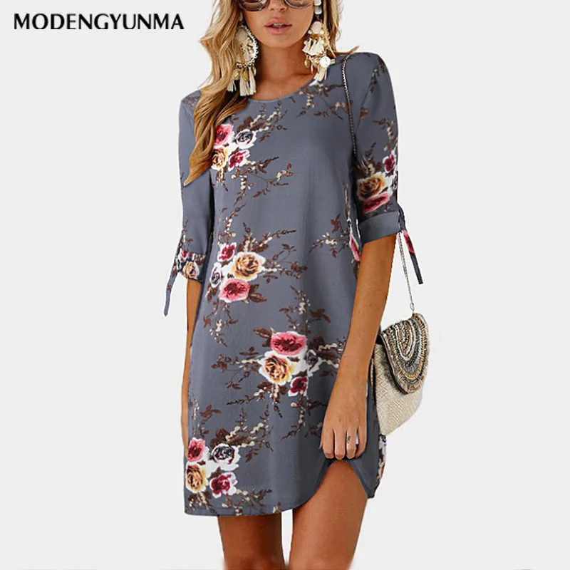 Новое Женское летнее платье в стиле бохо с цветочным принтом шифоновое пляжное