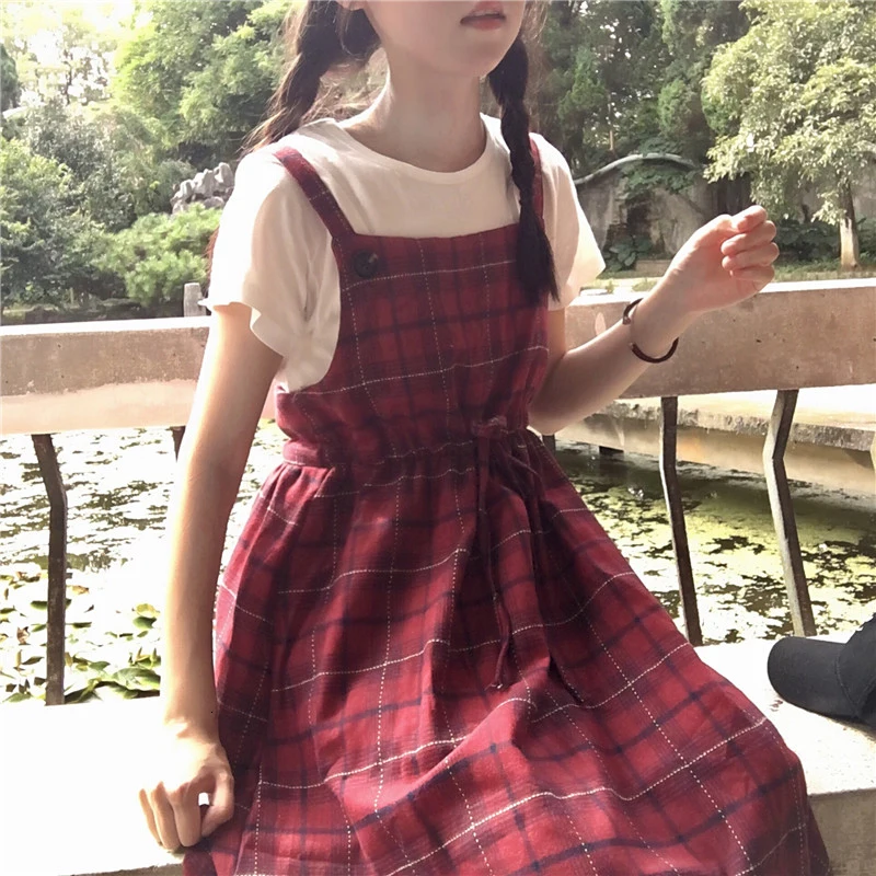 Женское мини платье клетчатое Ulzzang летние подтяжки в клетку жилет без рукавов с