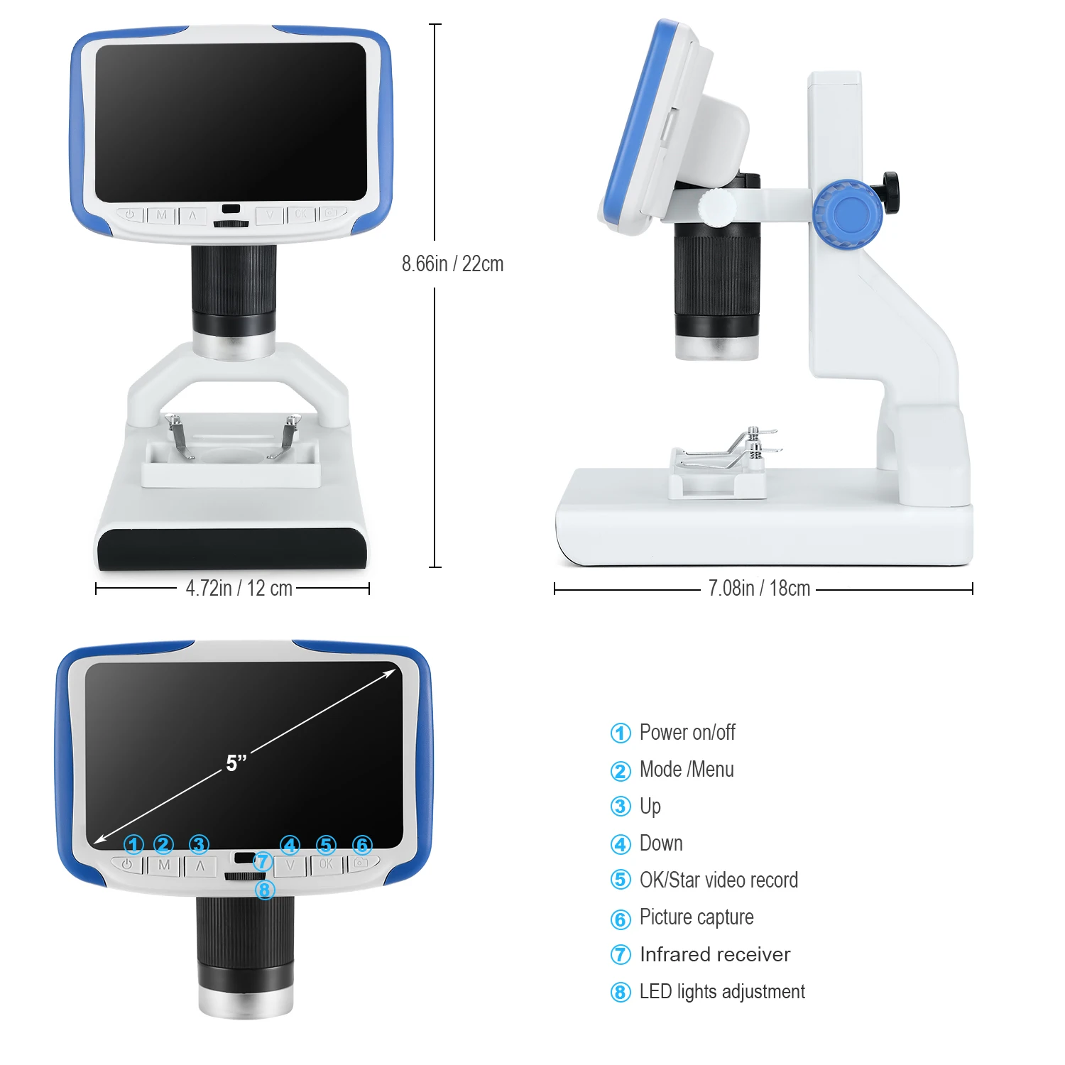 

Children Digital LCD Microscope Portable 200X Magnification 5in LCD Display Microscope Suitable For Hobbyists Quality Inspectors