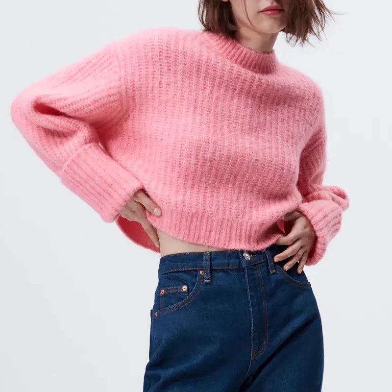

KUMSVAG Women ZA Autumn Pullover Sweaters 2021 Casual Solid O-Neck Long Sleeve Knitting Female Elegant Street Sweater Clothes