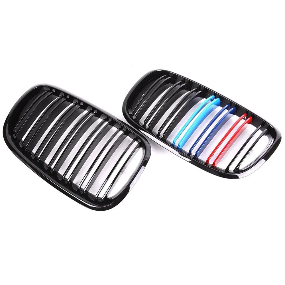 fender car part 2PCS Car Front Bumper Grille Cover Trim For BMW X5 X6 E70 E71 2008-2013 M-Color Kidney Grilles Dual Slat Style Replacement Grill avs bug deflector