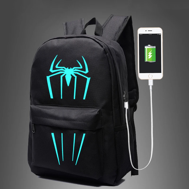 Рюкзак Человек паук 2020 Новый USB светящаяся школьная сумка большой емкости