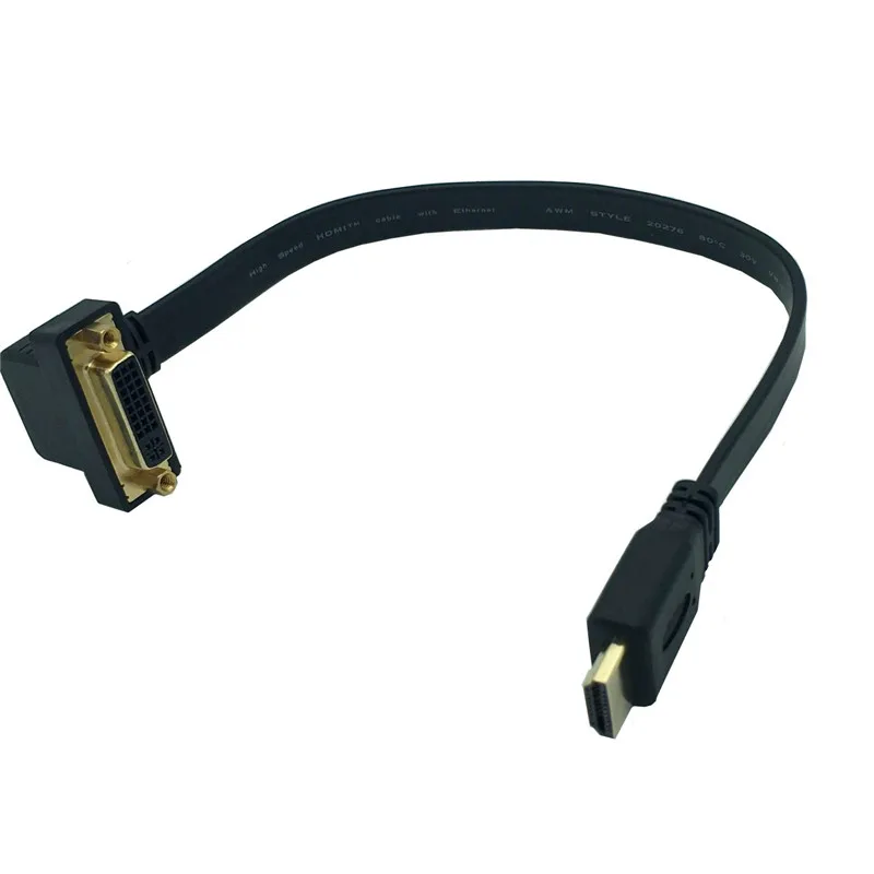 Плоский тонкий Высокоскоростной HDMI-совместимый штекер-DVI 24 + 5 гнездо 90 градусов