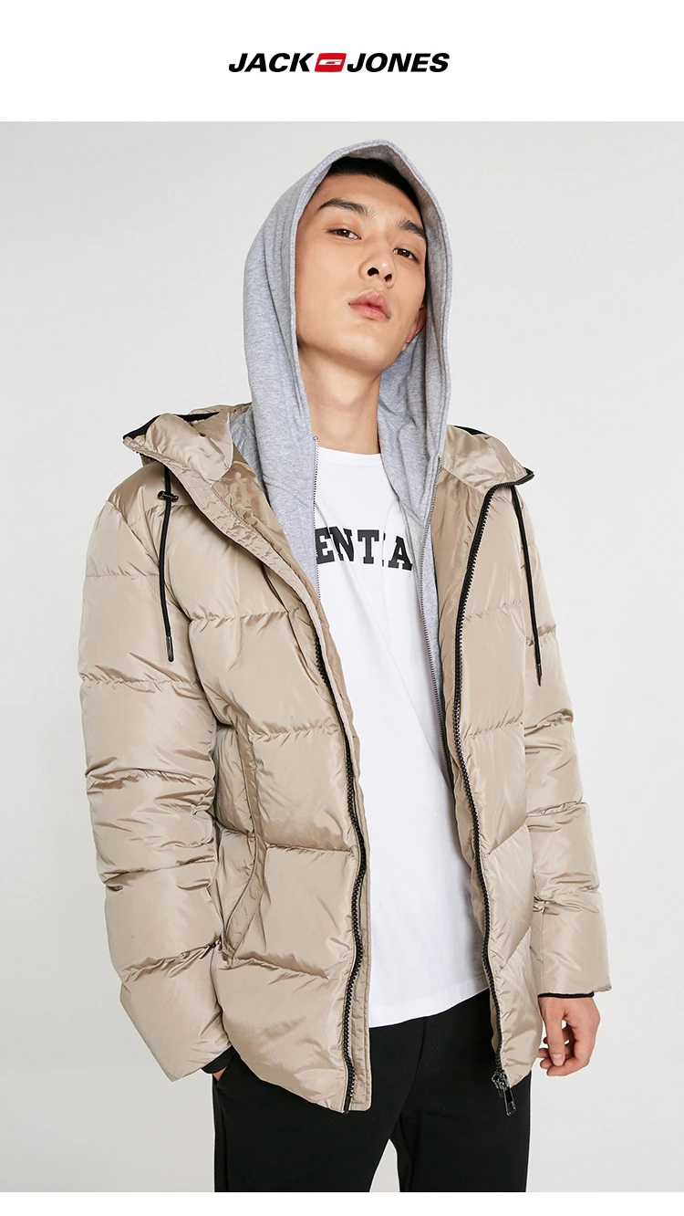JackJones мужской модный Повседневный пуховик с капюшоном короткая парка пальто мужская одежда 218412509