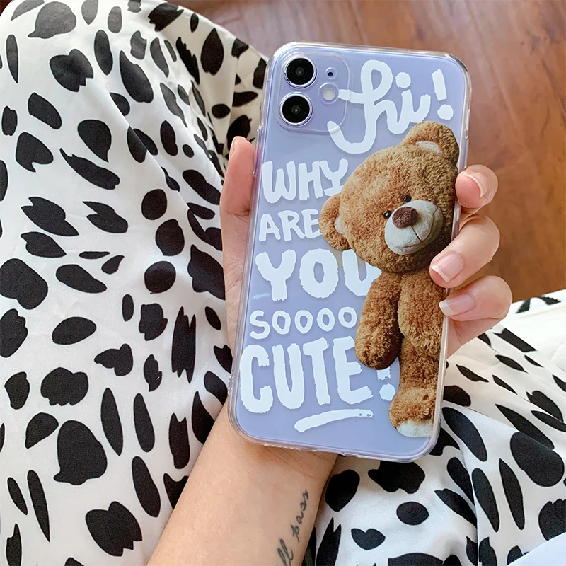 

Teddy TPU Transparent Bear Silicone Phone Flower Case for IPhone 11 Case Pro Max XR XS Max 6S 8 7 Plus Case Cases for Shockproof