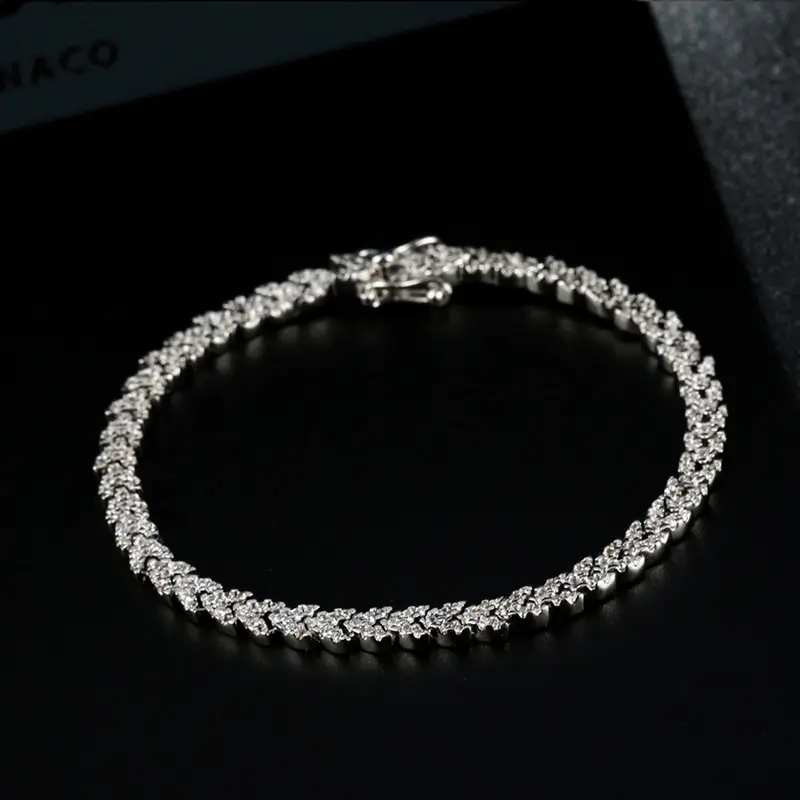 

Jazaz Fine 100% 925 Sterling Silver Sparkling High Carbon Diamond Wheat Ears Bracelet For Women Engagement Wedding Party B0519