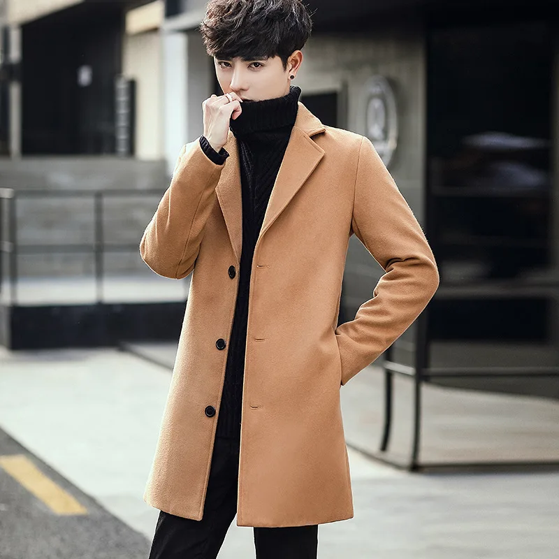 

Solid Trench Coat Mens Autumn Winter Slim fit England Style Men Jacket Long Sleeve Korean Cloak Oversized Cardigan Outwear