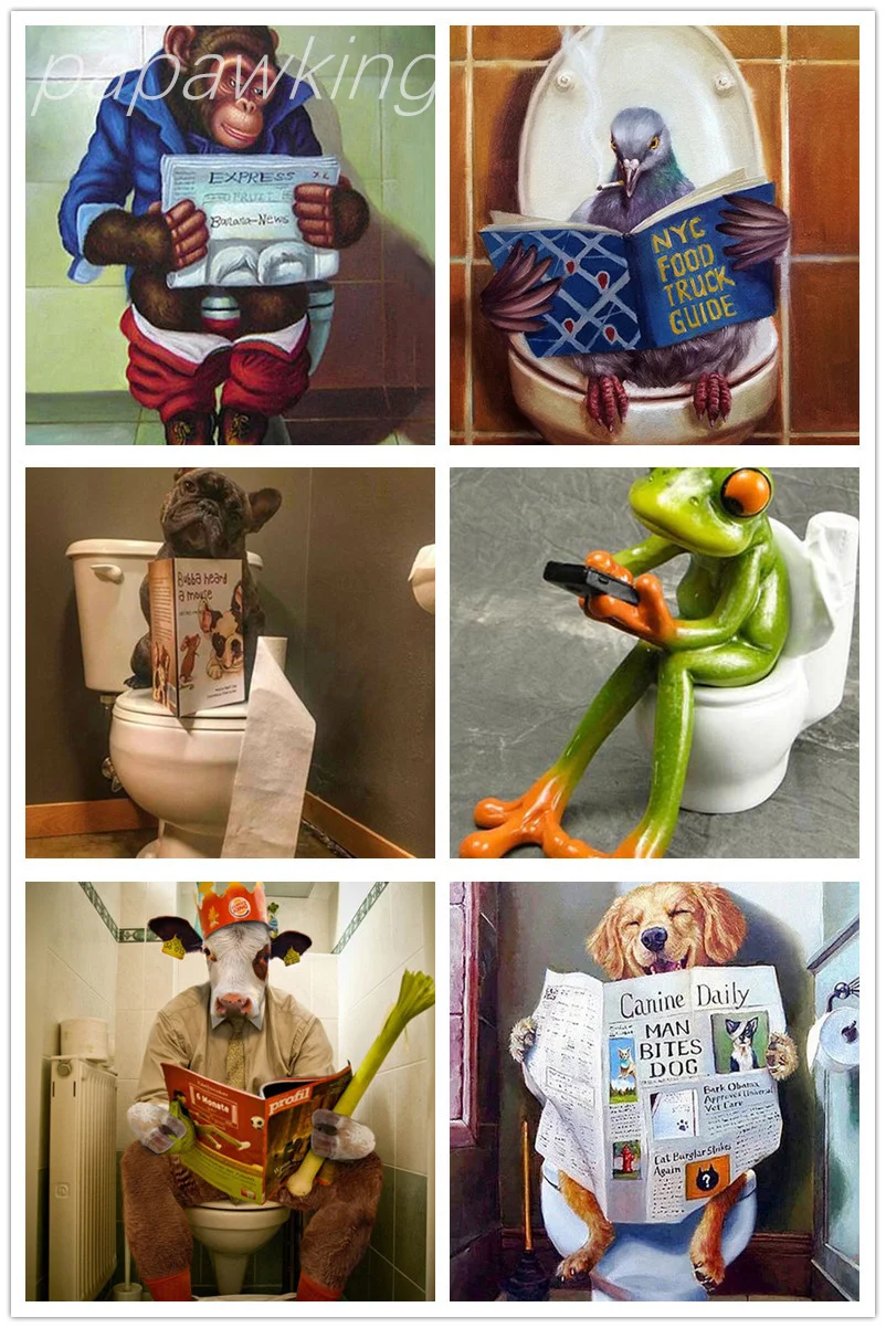 

Diy Diamond Painting Full Diamond Toilet Reading Animals Cross Stitch Set Toilet Wall Mosaic Rhinestone Embroidery Decor