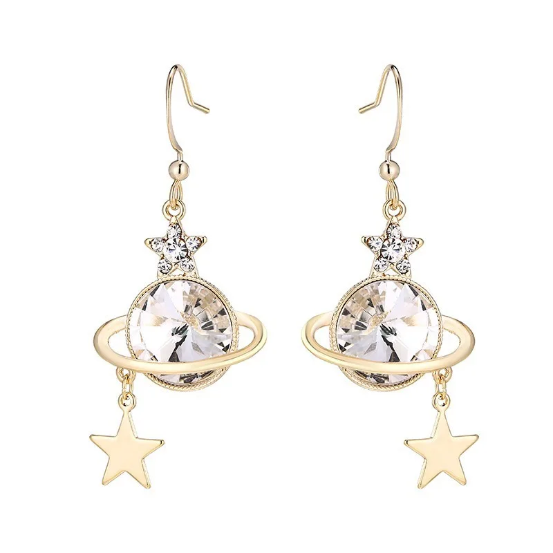 

Minar Unique Design Star Circle Dangle Earings for Women Exquisite Bling Bling Cubic Zirconia Hollow Out Earings Party Jewelry