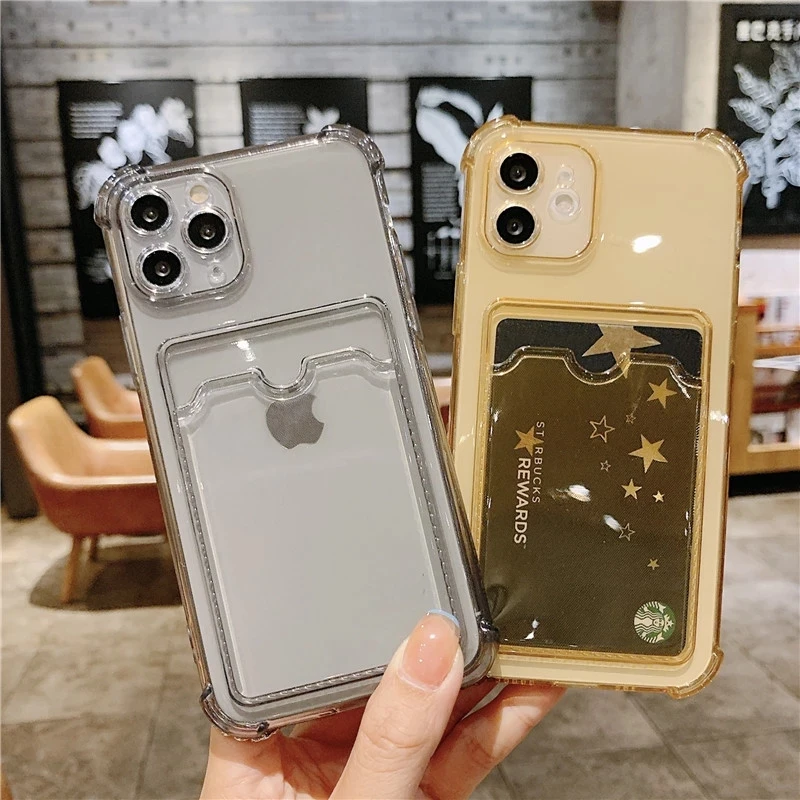 2021 hot lens protection wallet case for iphone 13 12 11 pro xs max se x xr 6 6s 7 8 plus shockproof clear silicone card cover free global shipping
