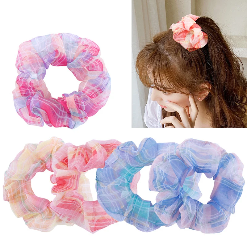 

10PCS/Lot Sweety Scrunchie Stretch Headband Dot Plaid Scrunchies Women Elastic Hair Band Girls Hair Tie Striped Hair Accessories