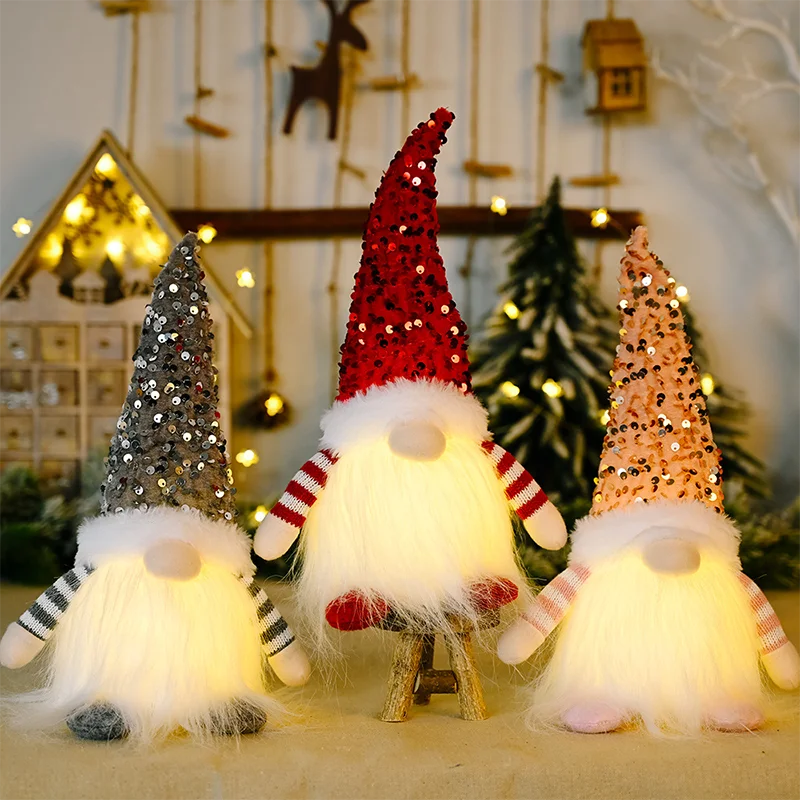 

LED Light Up Christmas Gnome Handmade Christmas Mini Doll Santa Elf Ornaments Xmas Party Decoration New Year's Decor for Home