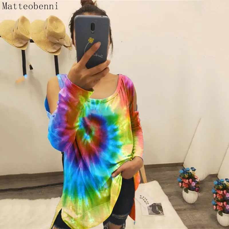 

Autumn Women Sexy T Shirt Tie-Dye Loose Tops Fashion Casual Women Long Sleeve T-shirt High Street Gradient Tops Plus Size S-5XL