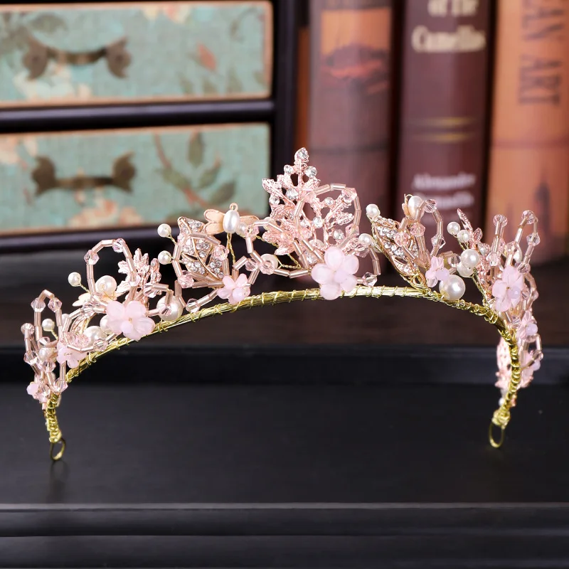 

Rhinestone Crown Tiara Rose Gold Headband Hair Accessories Romantic Classic Wedding Bridesmaid Jewelry Princess Headdress