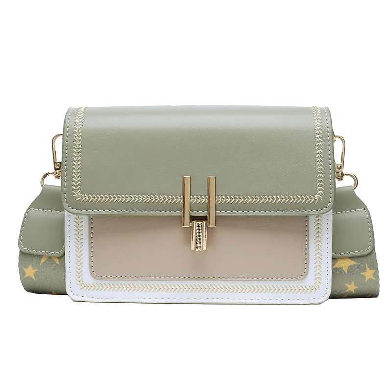 

Shoulder handbags 2021 new contrast color ins small fragrance Korean wide shoulder strap diagonal small square bag