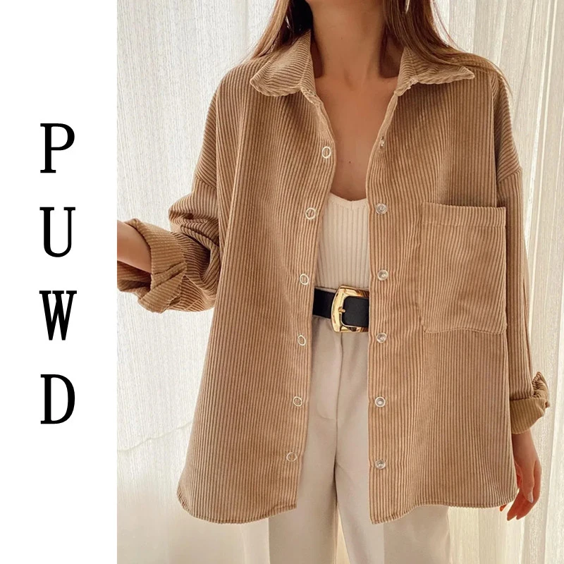 

Vogue Casual Woman Loose Soft Corduroy Shirt Coat Tide Spring Fashion Ladie Oversized Button Jacket Female Vintage Camel Outwear
