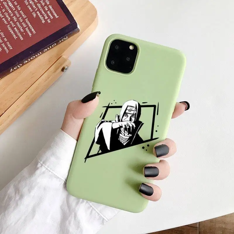 

Anime Naruto Uchiha Itachi Phone Case Green Candy Color for iPhone 6 7 8 11 12 s mini pro X XS XR MAX Plus