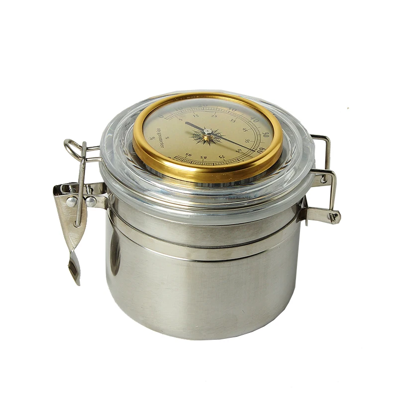 

Tobacco Pipe Jar Keep Humidity Metal Cigarette Case Seal Herb Tobacco Container Moisture-proof Can With Hygrometer