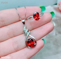 kjjeaxcmy fine jewelry natural garnet 925 sterling silver women pendant necklace chain ring set support test exquisite