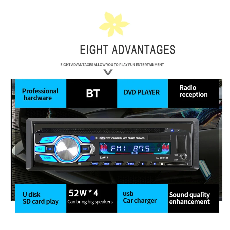 Bluetooth автомобильный Радио плеер 12 в автомобильный аудио стерео радио AUX-IN/USB/DVD/VCD/CD/MP3