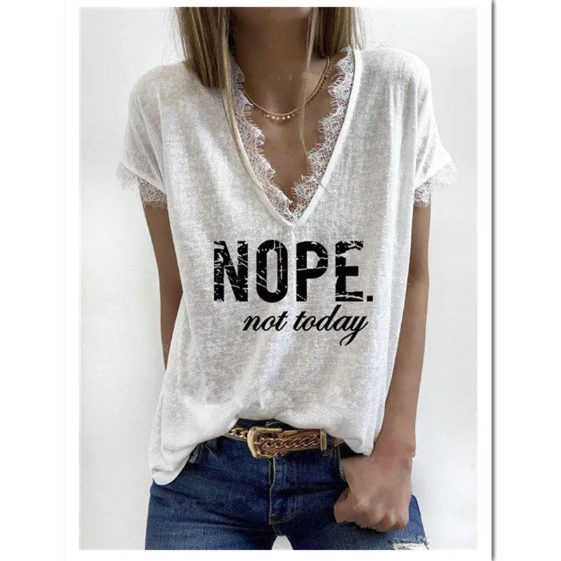 

Letter Print t Shirt Women Lace Patch V neck Summer Top Tees Short Sleeve Ladies Top Loose Casual t Shirt Female Tops Drop Ship