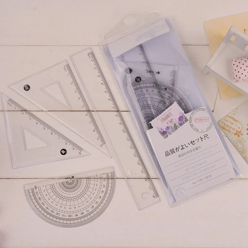 Линейка транспортир 4 шт./компл. 18 см мягкая гибкая пластиковая треугольная