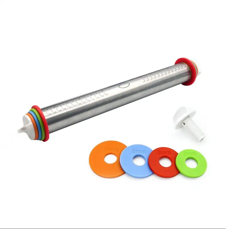 

1pc 44cm Length Adjustable Rolling Pin Stainless Steel Discs Non-Stick Removable Rings Dough Dumplings Noodles Pizza Bak